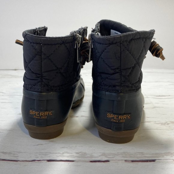 Sperry Top Sider Girls Size 9M Saltwater Leather Zip Duck Boots Quilted Black - Picture 5 of 9